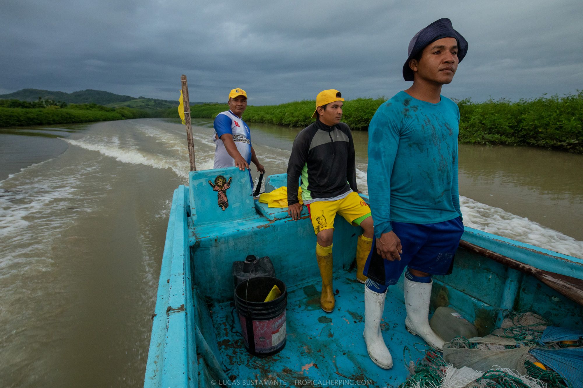 Artisanal fishers sail early in the morning on the Ecuadorian coast..