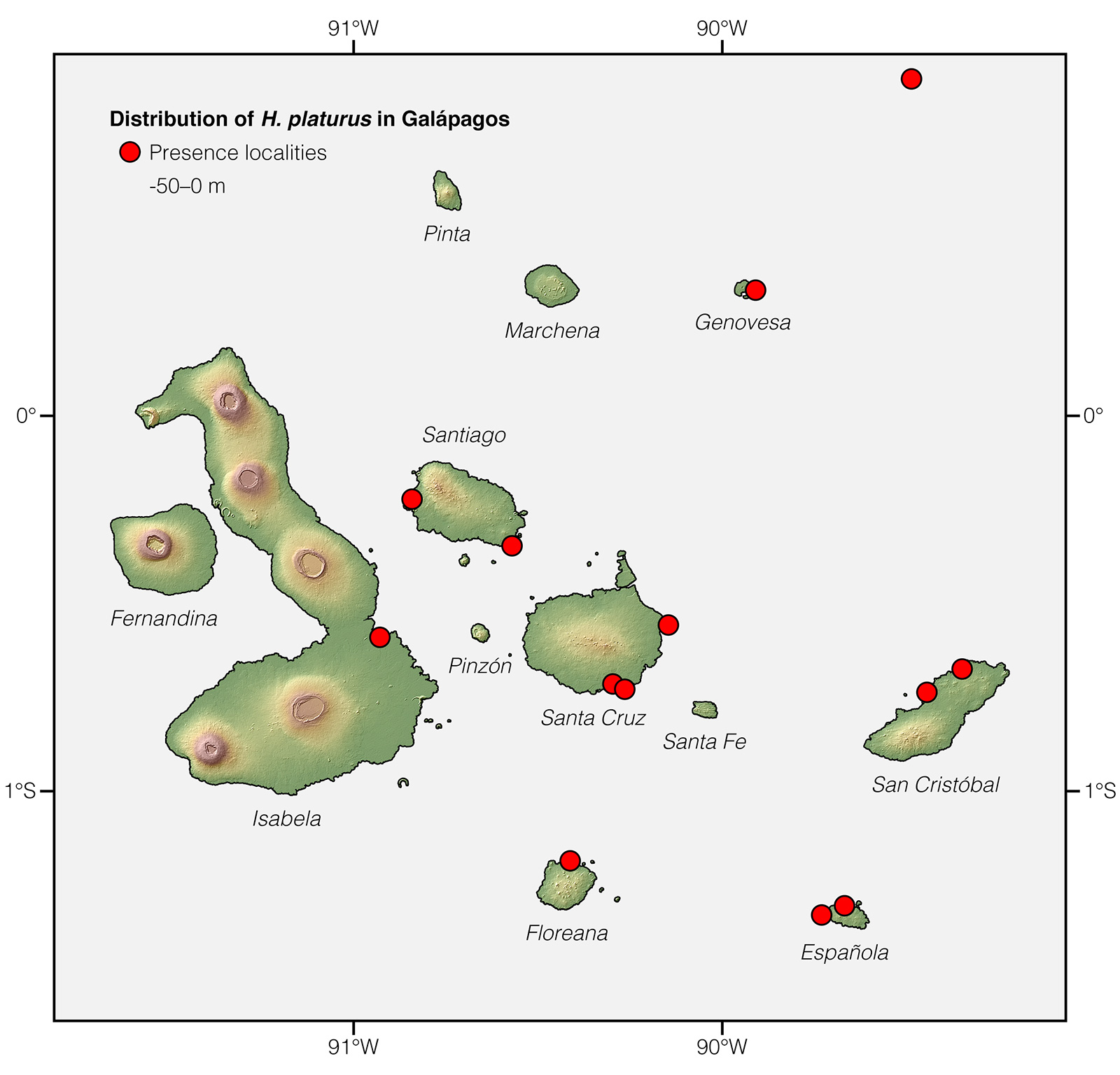 Distribution of Hydrophis platurus in Galápagos